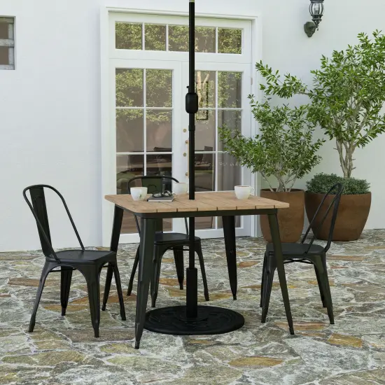 Merrick Lane Dryden Indoor/Outdoor Dining Table with Umbrella Hole, 36" Square All Weather Poly Resin Top and Steel Base BrownTop/BlackFrame {1}