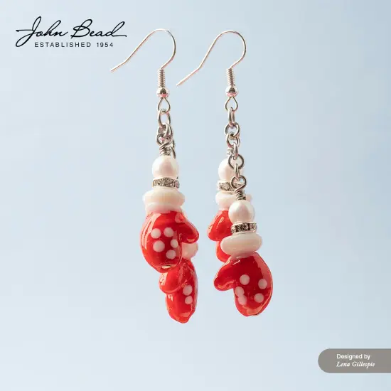 Crystal Lane DIY 7" Lampwork Designer Holiday Glass Bead Mix Strand Red Mittens {2}