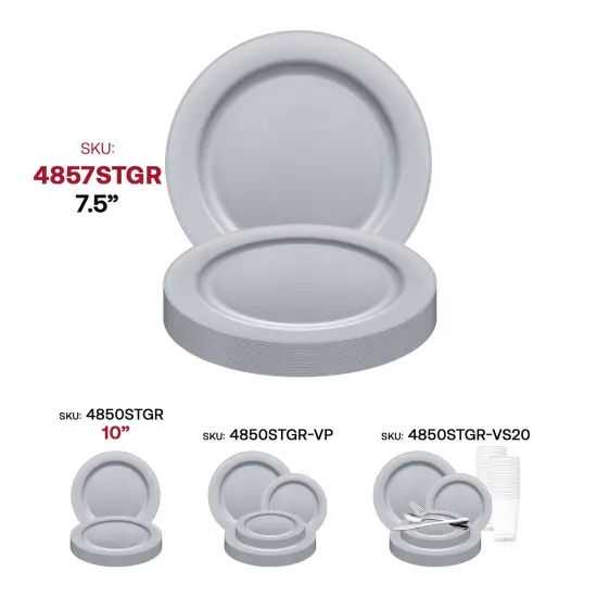 Matte Steel Gray Round Disposable Plastic Appetizer/Salad Plates - 7.5" (120 Plates) {6}