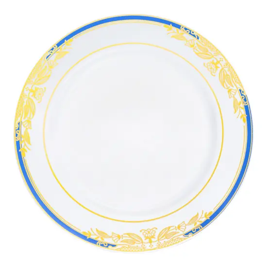 White with Blue and Gold Harmony Rim Plastic Appetizer/Salad Plates - 7.5" (120 Plates) {2}
