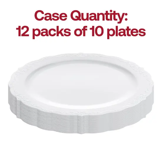 White with Silver Vintage Rim Round Disposable Plastic Appetizer/Salad Plates - 7.5" (120 Plates) {4}