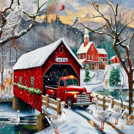 Sunsout Creek Bridge 500 pc Christmas Jigsaw Puzzle 77001 {1}