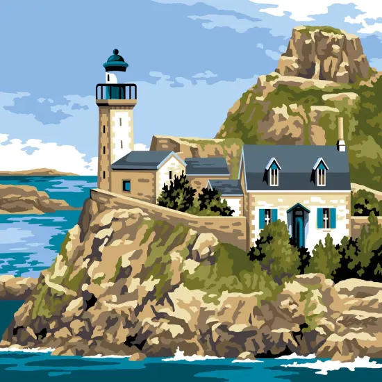Needlepoint canvas for halfstitch without yarn The Rocks of Brittany SE929.726 Seg De Paris Printed Tapestry Canvas {1}