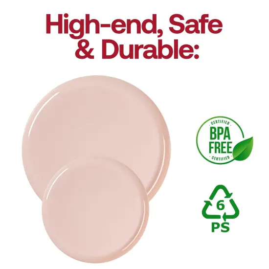 Pink Flat Round Disposable Plastic Dinner Plates - 10" (120 Plates) {5}