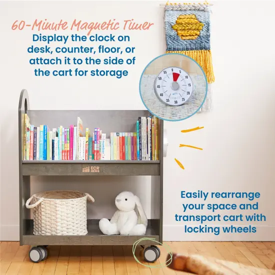 Mobile Book Cart with Countdown Timer, Classroom Bookshelf Grey Wash {4}