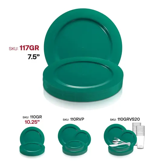 Solid Green Holiday Round Disposable Plastic Appetizer/Salad Plates - 7.5" (120 Plates) {6}