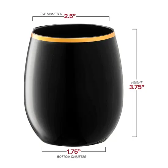 Black with Gold Elegant Stemless Plastic Wine Glasses - 12 oz. (64 Glasses) {3}