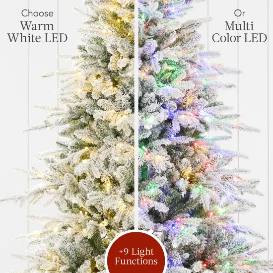 Best Choice Products Pre-Lit Flocked Full Aspen Noble Fir Christmas Tree w/ 2-in-1 Glowing LEDs {6}