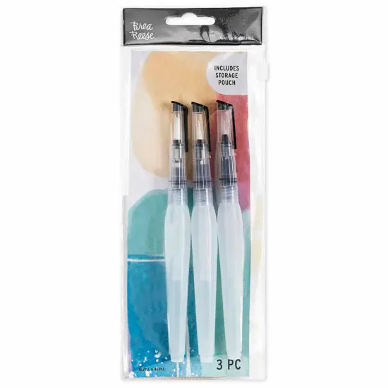 Brea Reese: Brush Set: Water - 3pc -Built-in Water Reservoir, Nylon-Bristles, Storage Pouch, Perfect for Watercolor Paint Projects, Adult Art Supplies {1}