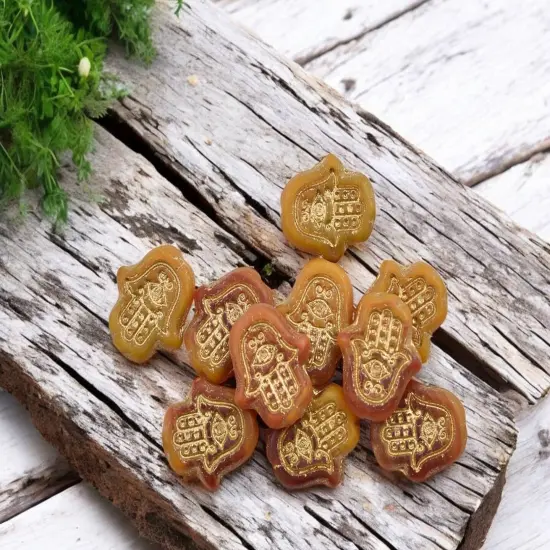 *10* 15x14mm Bronze Washed Matte Varigated Orange Topaz Hamsa Hand Beads {1}