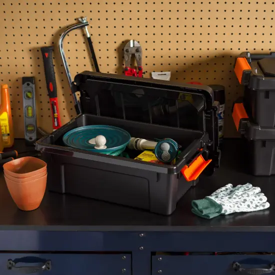 IRIS USA 3 Gal. Plastic Storage Bins with Lids, Latching Totes, Heavy Duty Containers Black {2}