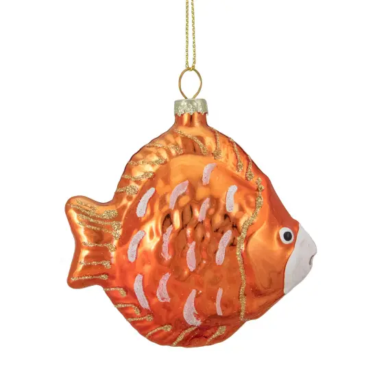 Northlight Metallic Discus Fish Glass Christmas Ornament - 3.75" - Orange {3}