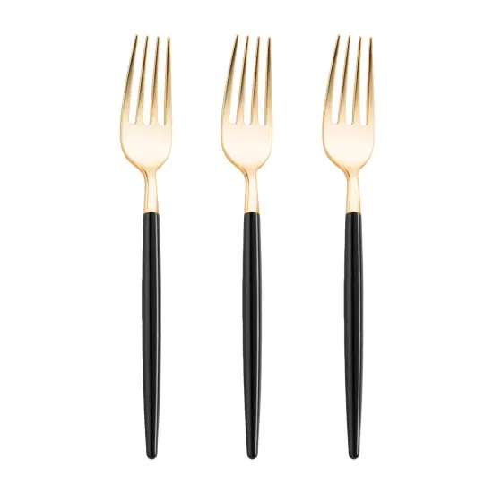 Gold with Black Handle Moderno Disposable Plastic Dinner Forks (240 Forks) {2}