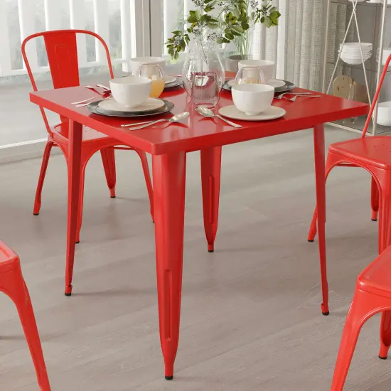 Merrick Lane Nash 31.5" Square Metal Table for Indoor and Outdoor Use Red {3}