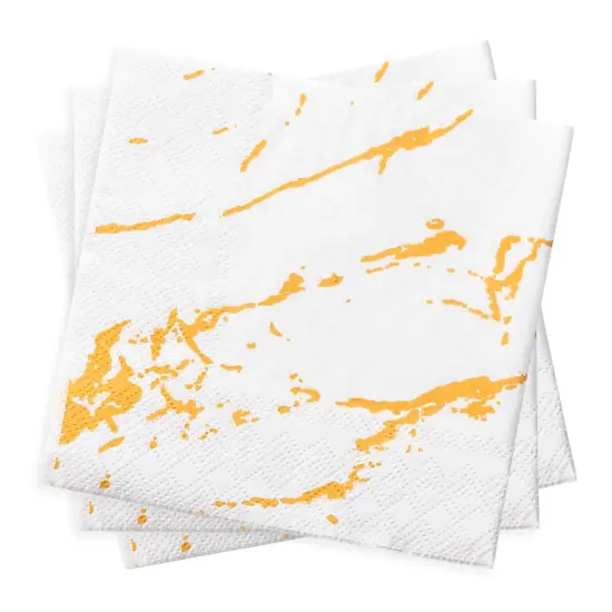 Durable White with Gold Marble Paper Beverage/Cocktail Napkins (600 Napkins) {2}