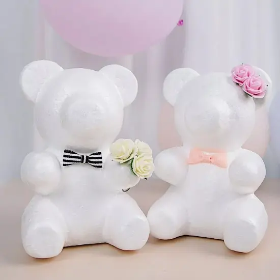 2 White 7" STYROFOAM BEAR 3D Animal Model DIY Craft Decoration Party Supplies {2}