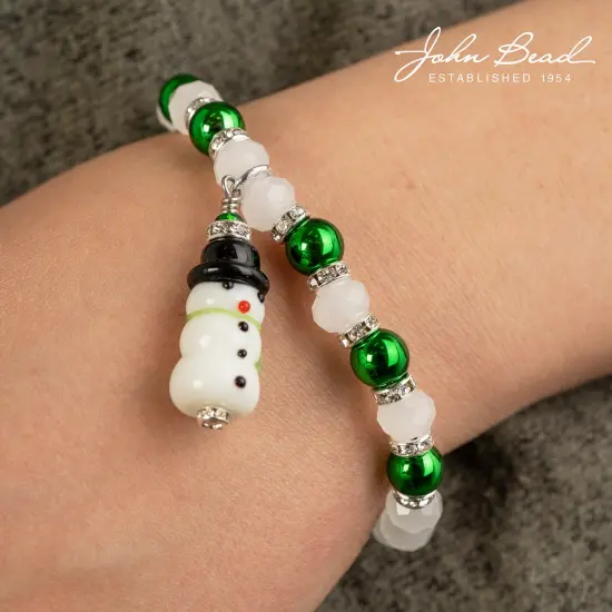 Crystal Lane DIY 7" Lampwork Designer Holiday Glass Bead Mix Strand Snowman / Red {2}