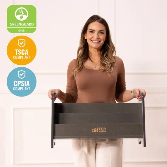 2-Shelf Tabletop Book Display with Handles, Beginner Bookshelf Grey Wash {5}