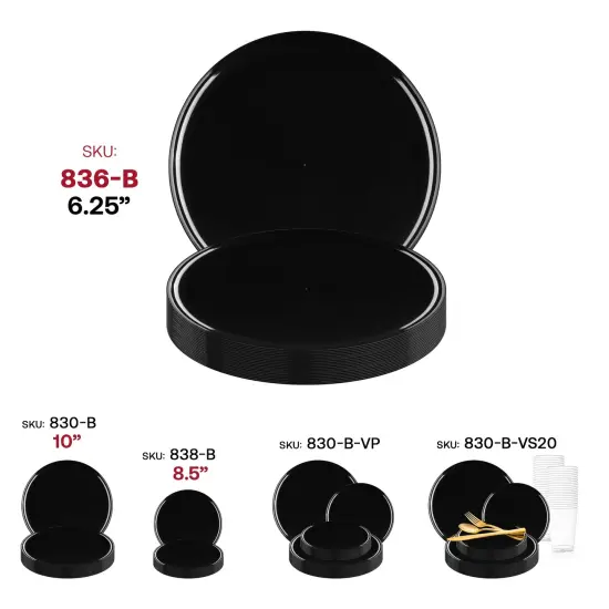 Black Flat Round Disposable Plastic Pastry Plates - 6.25" (120 Plates) {6}