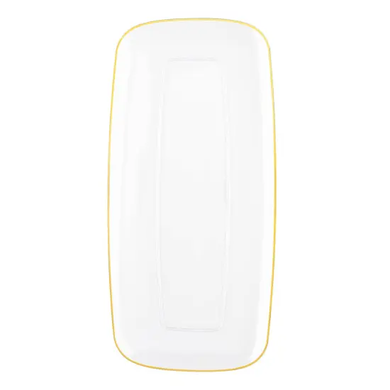 Clear with Gold Rim Flat Raised Edge Rectangular Disposable Plastic Plates - 10.6" x 5" (120 Plates) {1}