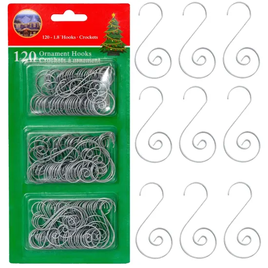 R N' D Toys Silver Tree Ornament Hooks - Christmas Tree Silver Decorating Metal Wire Hangers for Hanging Decorations - Pack of 120 {1}