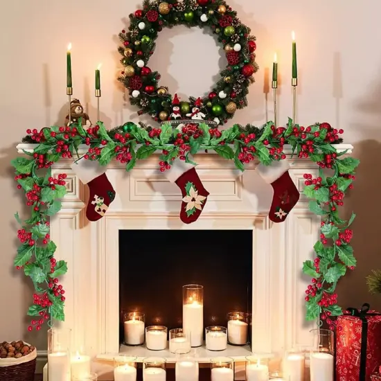Kitcheniva 5.75Ft Christmas Red Berry Green Garland Vine {3}