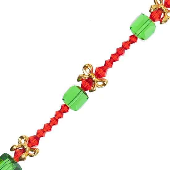 Crystal Lane DIY 7" Designer Holiday Glass Bead Mix Strand Green Present Stack {1}