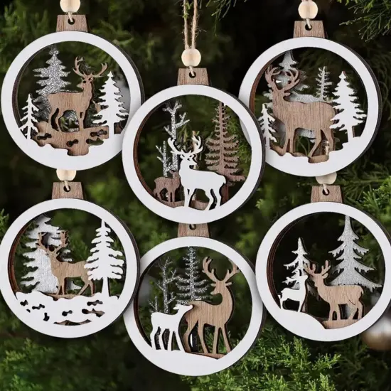 Kitcheniva Christmas 3D Glitter Reindeer Wooden Ornaments 3 - 6 Pcs {2}