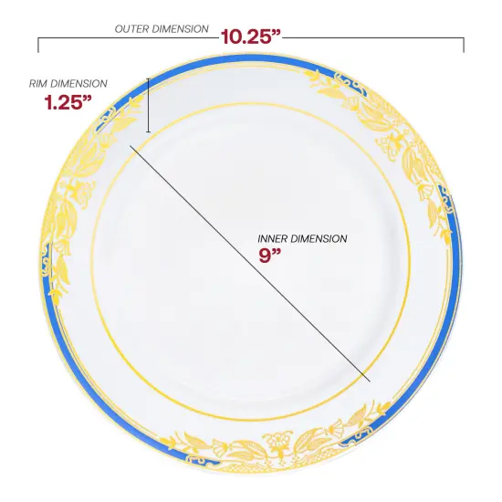 White with Blue and Gold Harmony Rim Plastic Dinner Plates - 10.25" (120 Plates) {3}