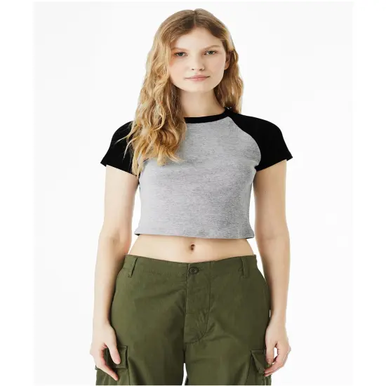 Bella + Canvas&reg; Ladies Micro Ribbed Raglan Baby T Shirt ATH HTHR/ BLACK {1}