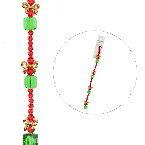 Crystal Lane DIY 7" Designer Holiday Glass Bead Mix Strand Green Present Stack {4}