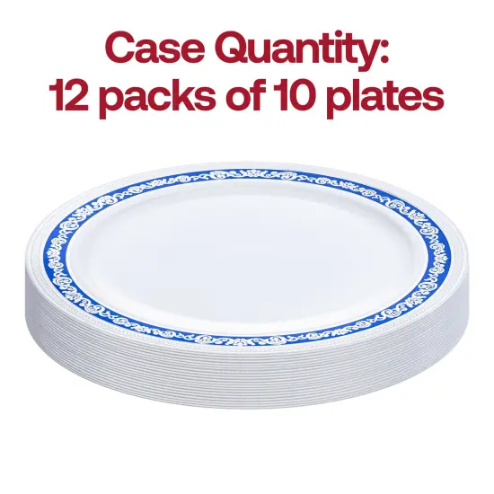 White with Blue and Silver Royal Rim Plastic Appetizer/Salad Plates - 7.5" (120 Plates) {4}