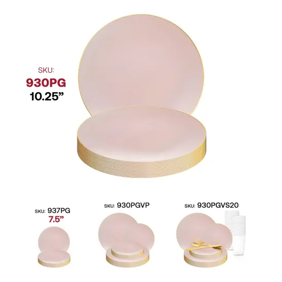 Pink with Gold Organic Round Disposable Plastic Dinner Plates - 10.25" (120 Plates) {6}