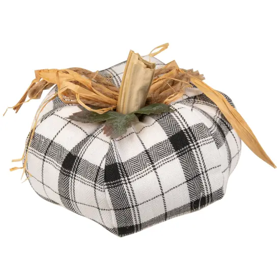 Northlight Plaid Fall Harvest Pumpkin Decoration - 6.5" - White and Black {4}