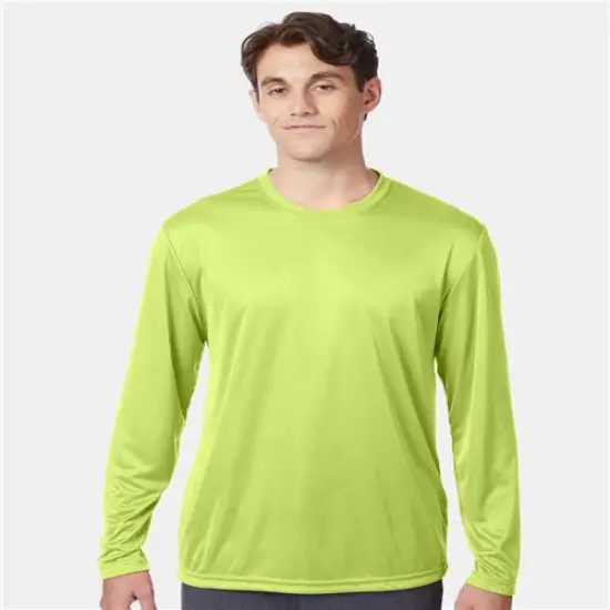 Hanes&reg; Cool DRI Long Sleeve Crewneck Performance T-Shirt Safety Green {5}