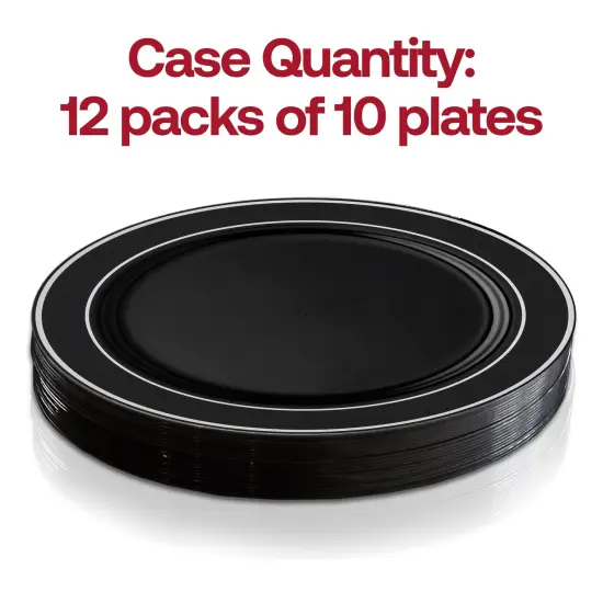 Black with Silver Edge Rim Plastic Appetizer/Salad Plates - 7.5" (120 Plates) {4}