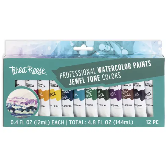 Brea Reese: Professional Watercolor Paint Set - Jewel Tones - 12 Tubes - Luxurious & Rich Colors, Matte Finish, Acid-Free, Non-Toxic, Art Supplies {1}