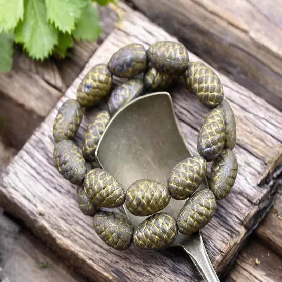 *10* 13x8mm Gold Washed Opaque Teal Metallic Pine Cone Beads {3}