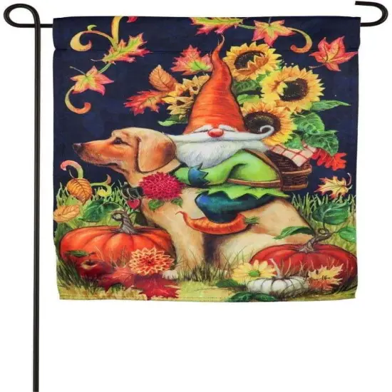 Harvest Gnome Garden Flag 2 Sided Sunflowers {1}