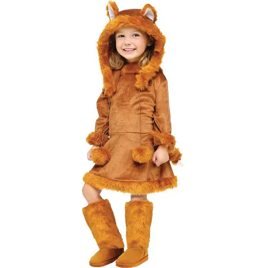 Girls Velvet Fox Costume with Plush Hood and Tail {1}