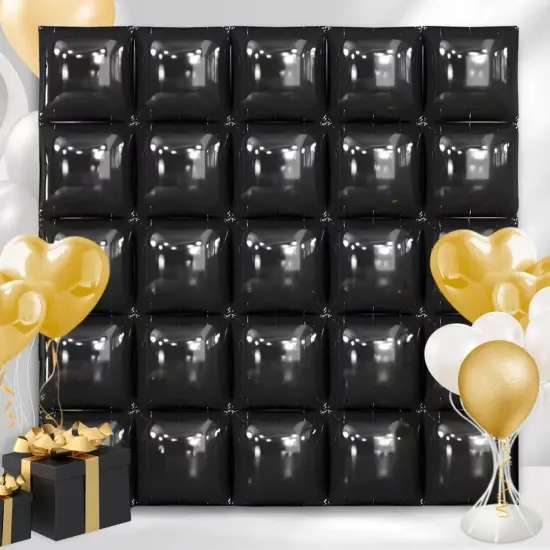 Black Square Foil Balloons Wall Backdrop {1}