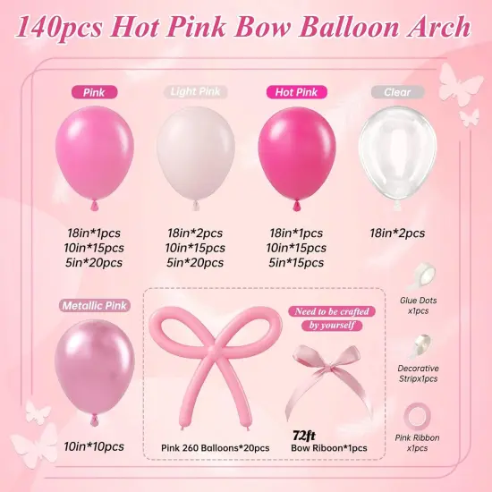 140-Pc Hot Pink Balloon Arch Kit &ndash; 18 Inches {2}