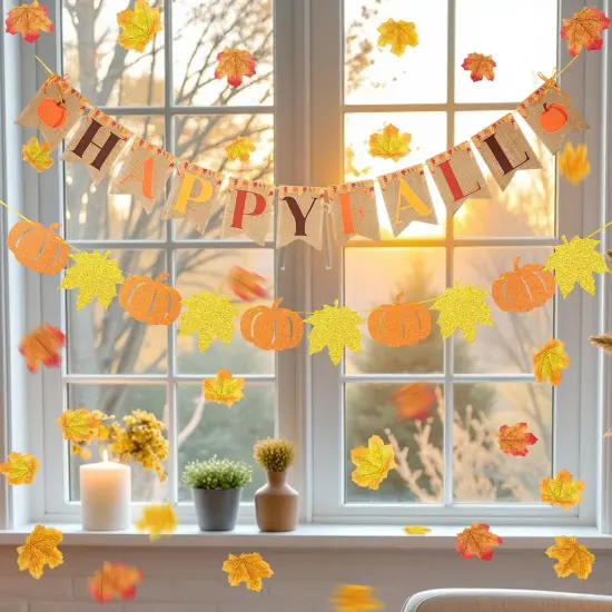 Pre-Strung Happy Fall Burlap Banner (Orange Fall) {3}