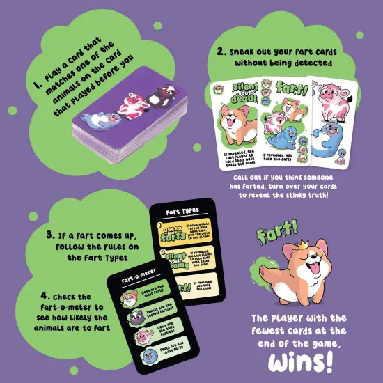 Professor Puzzle: Queen of Farts - Flatulent Animal Card Game, Pair Matching & Card Discarding, Gassy Fun Party Game, Family-Kids Ages 6+, 3-6 Players {5}