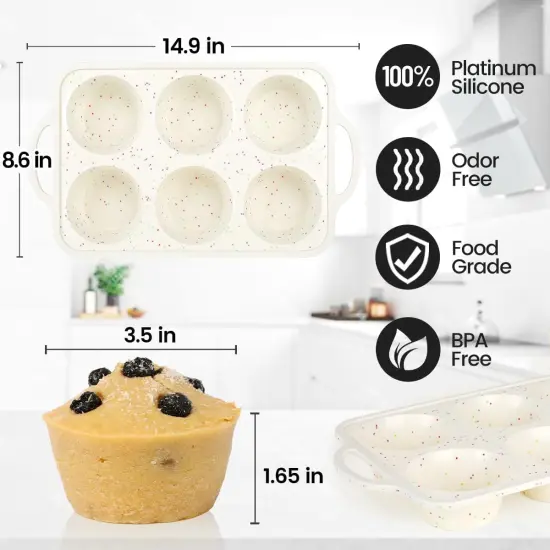 Large Muffin Pan, Metal Reinforced Frame 3.5 Inch Jumbo Silicone Muffin Pan Nonstick 6 Cups for Baking Jumbo Muffin, Frittatas, Jumbo Cupcakes 2 Pack Confetti {4}