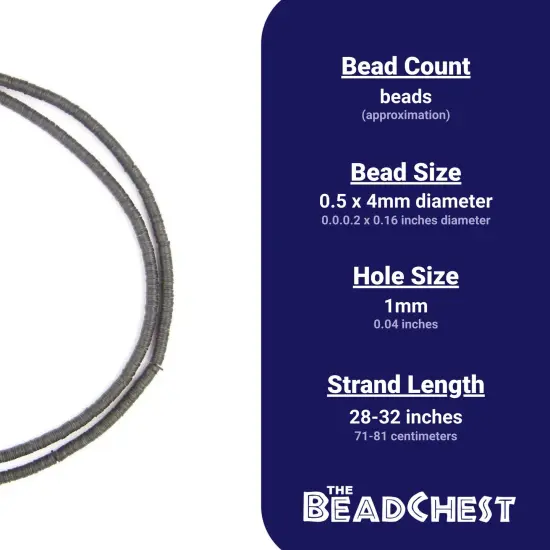 The Bead Chest African Vinyl Beads, Ghana Vulcanite Crafts Supplies for DIY Jewelry Making, Necklaces, Bracelets (4mm, Black) {3}