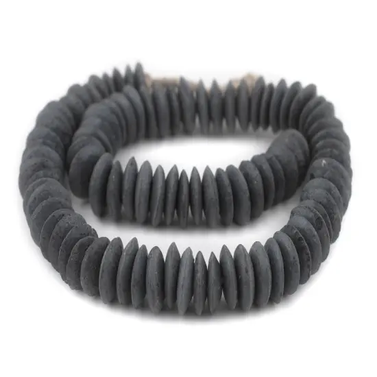 The Bead Chest Dark Grey Ashanti Glass Saucer Beads (20mm) {3}