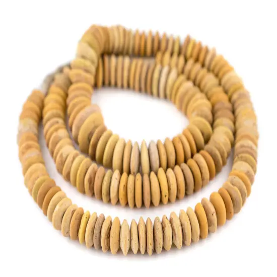 The Bead Chest Old Togo Glass Saucer Beads 17mm African Yellow Disk Large Hole 36 Inch Strand Handmade {3}