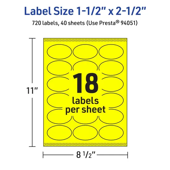 Avery Neon Yellow Paper Labels, 1.5" x 2.5" Oval {5}
