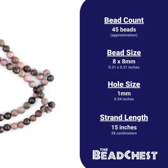 The Bead Chest Round Rhodonite Beads (8mm): Organic Gemstone Round Spherical Energy Stone Healing Power Crystal for Jewelry Bracelet Mala Necklace Making {4}